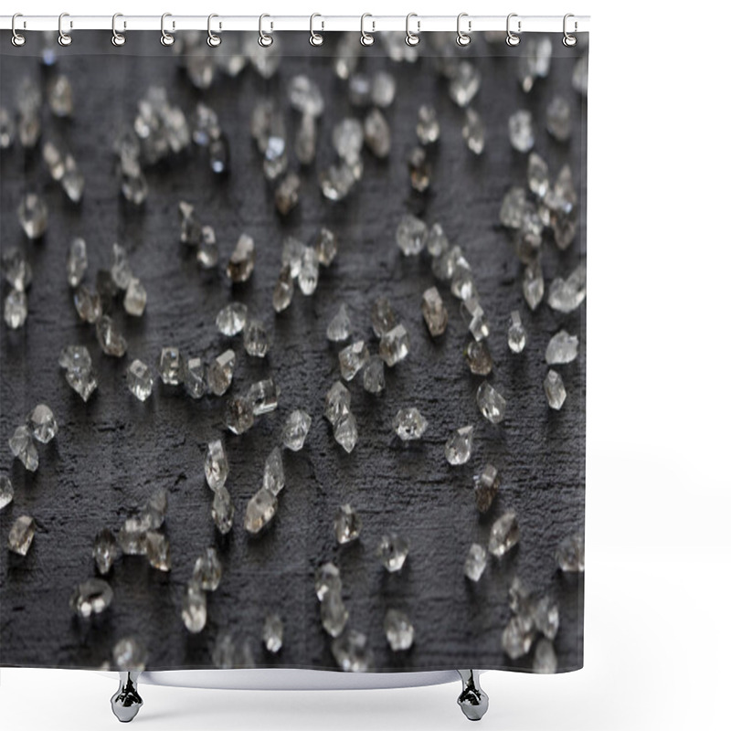 Personality  Scattered Diamonds On A Black Background. Raw Diamonds And Minin Shower Curtains