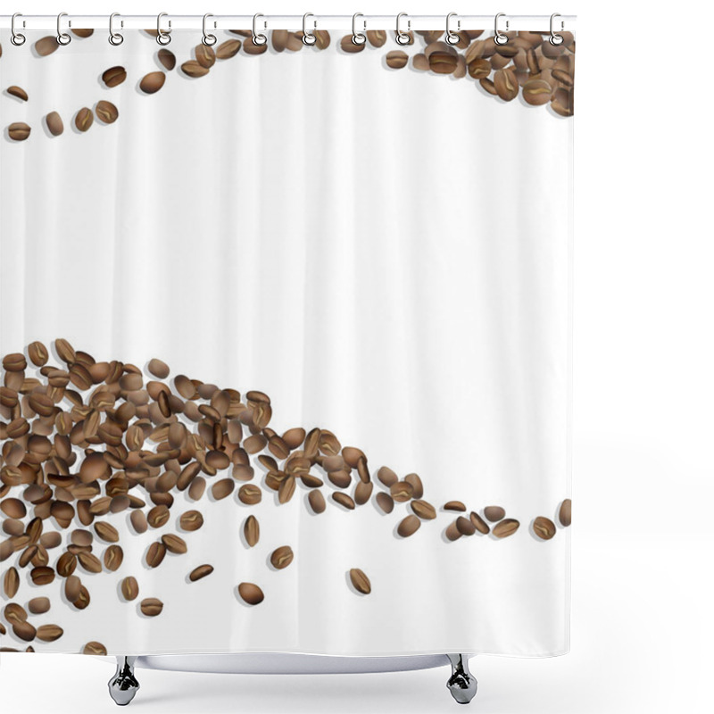 Personality  White Background With Grains Coffee Arabica Waves Shower Curtains