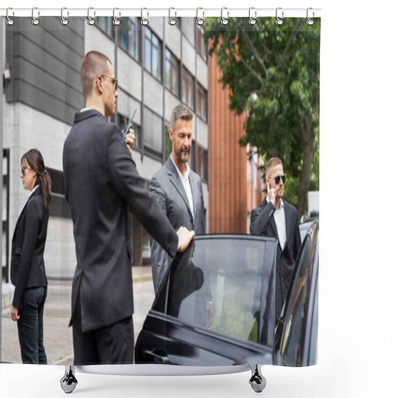 Personality  Bodyguards Protecting Businessman Opening Car Vehicle Door Shower Curtains