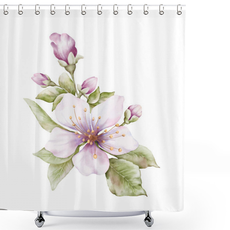 Personality  Watercolor Light Pink Flower Blooming. Cherry Blossom Bouquet Vector Isolated On White Background. Suitable For Decorative Spring Festivals, Summer, Invitations, Or Greeting Cards. Shower Curtains