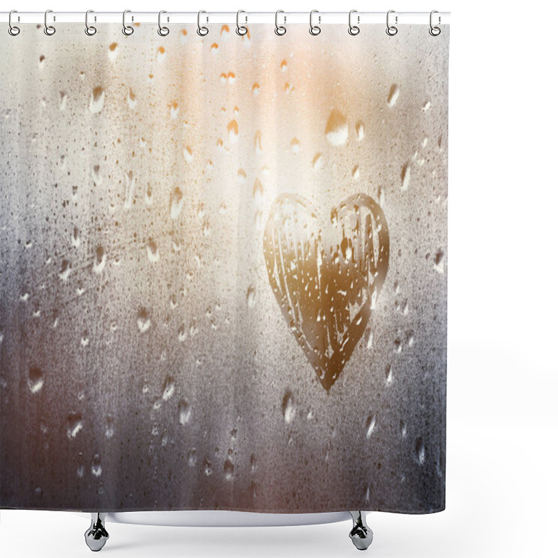 Personality  Heart Painted On Glass Is Fogged Up And There Are Many Drops On It Shower Curtains