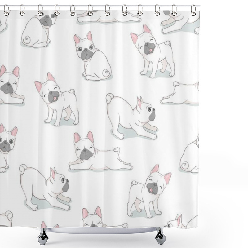 Personality  Dog Seamless Pattern French Bulldog Paw Vector Repeat Background Tile Cartoon Wallpaper Isolated Black Shower Curtains