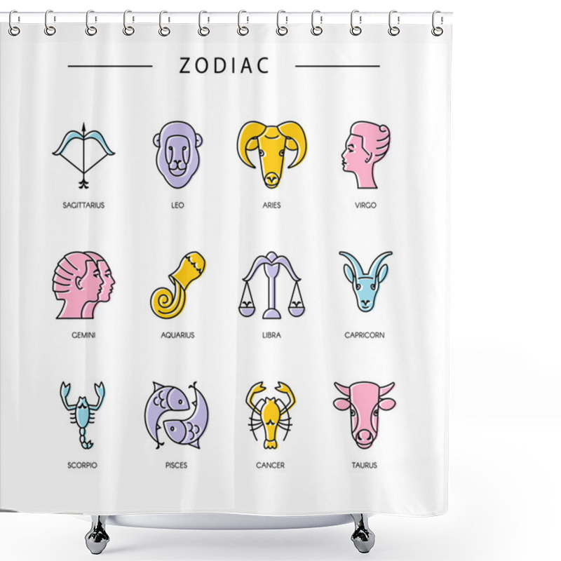 Personality  Thin Line Vector Zodiacal Symbols Set Shower Curtains