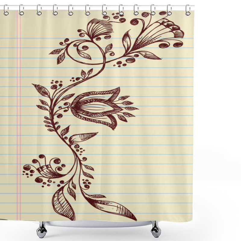 Personality  Sketchy Doodle Elegant Flowers And Vines Hand Drawn Vector Shower Curtains