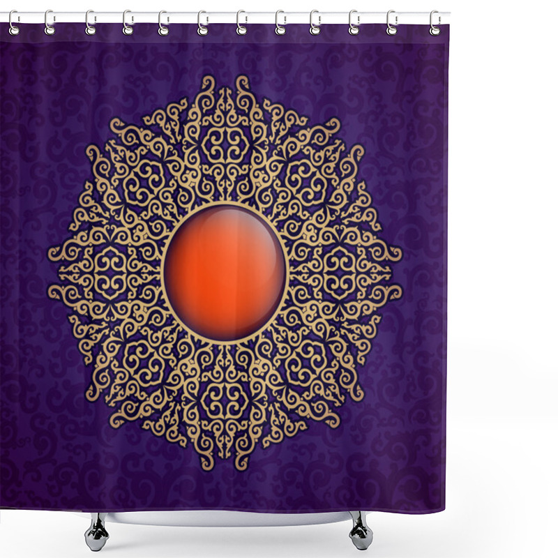 Personality  Oriental, Folk Ornament. Purple Background. Shower Curtains