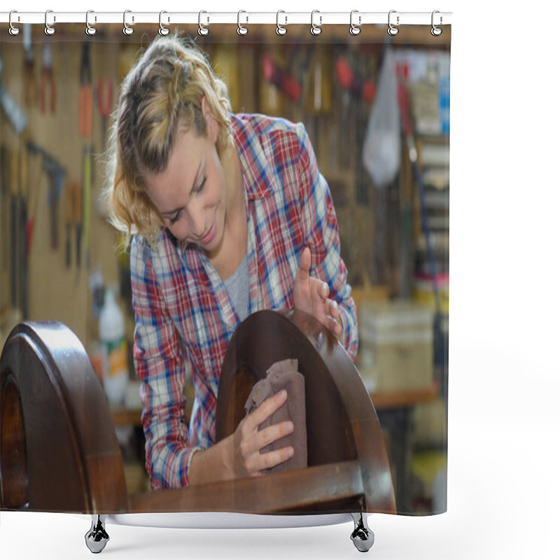 Personality  Woman In Her Workshop Shower Curtains