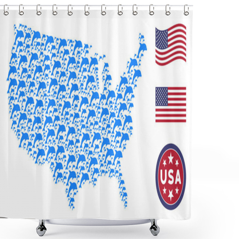 Personality  United States Map Stylized Composition Of Dolphin Shower Curtains