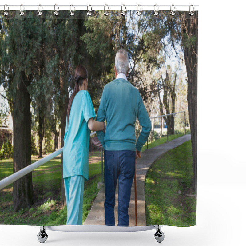 Personality  Nurse Helping A Elder Man Shower Curtains