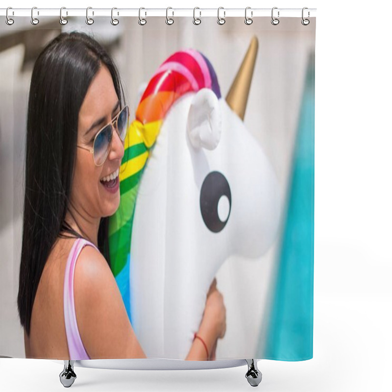 Personality  Beautiful Young Girl With Unicorn Float Shower Curtains