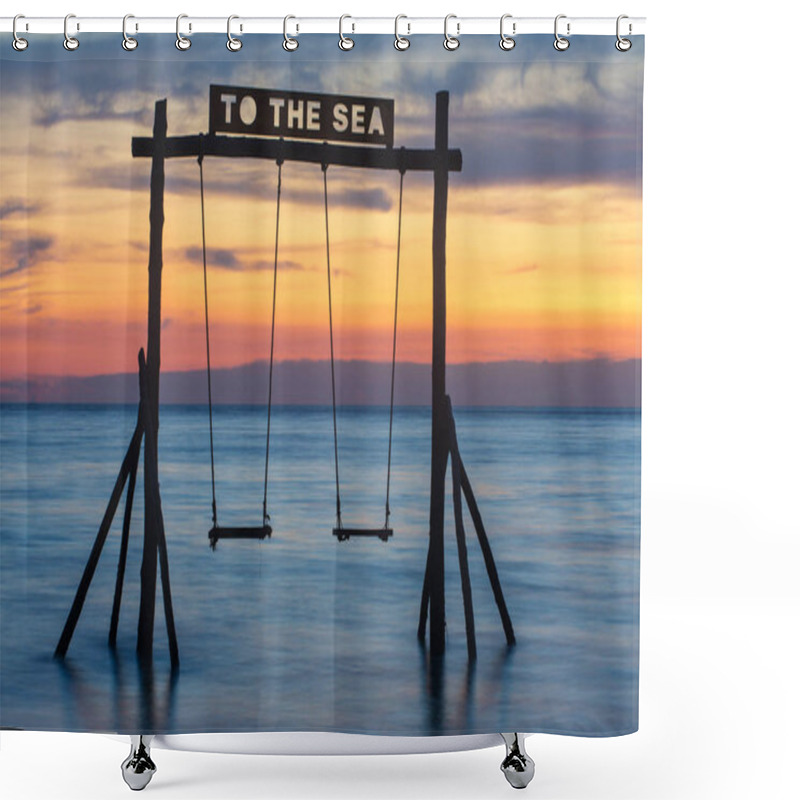 Personality  Wooden Swing On The Beach  Shower Curtains