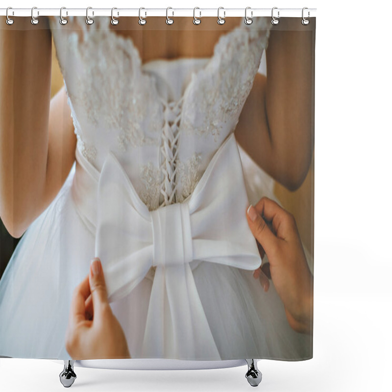 Personality  Wedding Gown Being Tied Up At Back Great Detail Closeup. Button Up Wedding Dress Shower Curtains