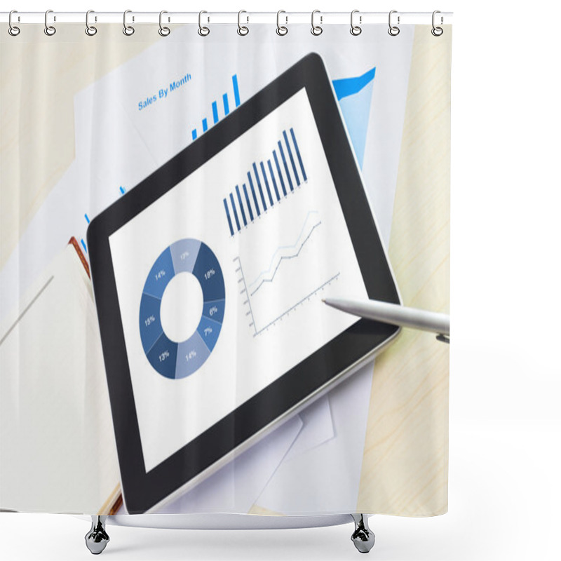 Personality  Digital Tablet And Smartphone With Financial Chart Report, Paper Shower Curtains