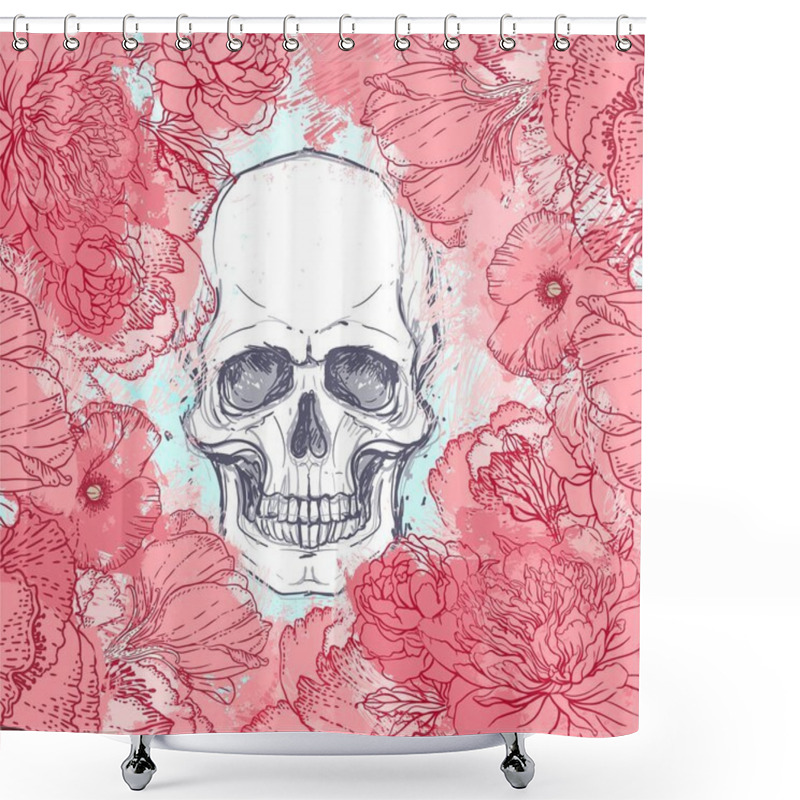 Personality  Human Skull With Flowers  Shower Curtains