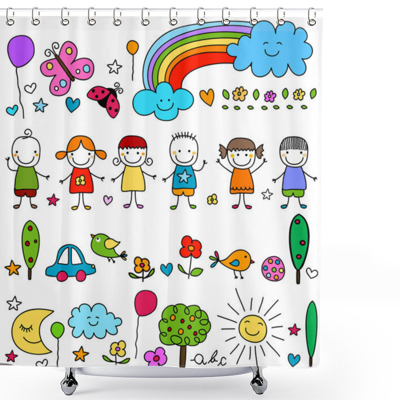 Personality  Cute Kids And Natur Elements Pattern Shower Curtains