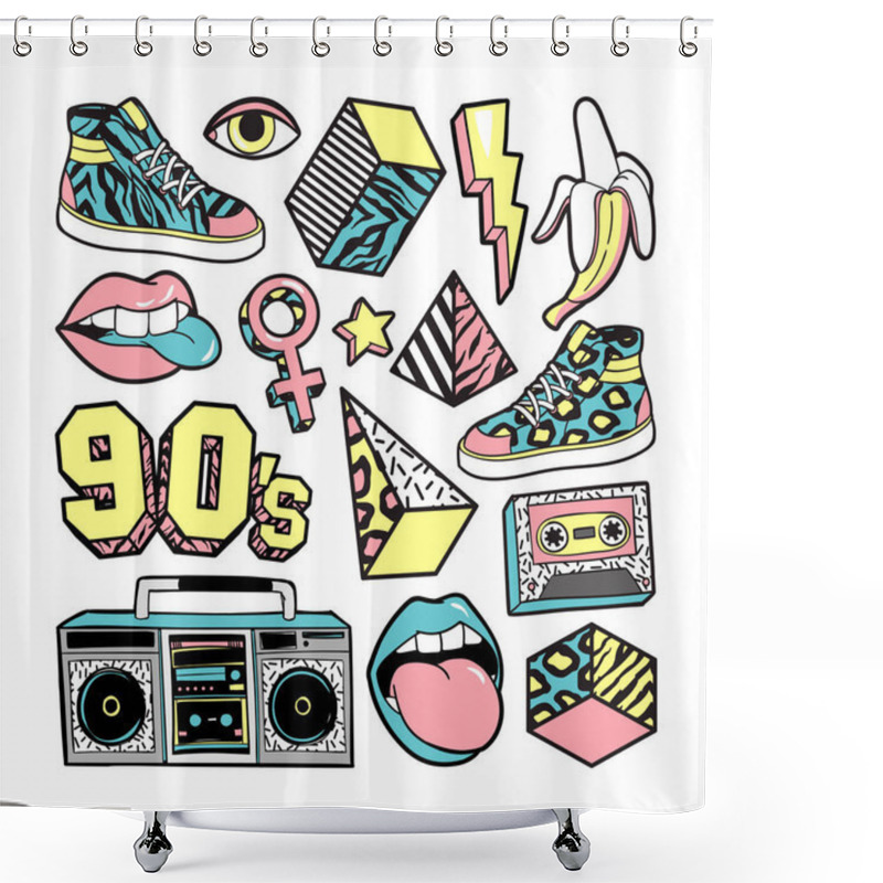 Personality  Fashion Patches In In 80s-90s Memphis Style. Shower Curtains