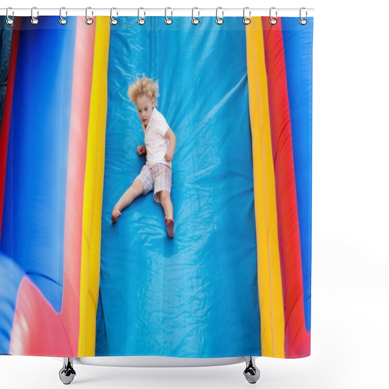 Personality  Child Jumping On Playground Trampoline. Kids Jump. Shower Curtains