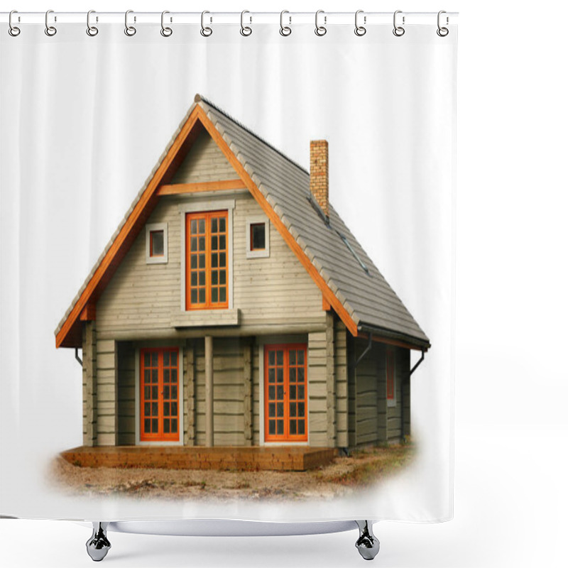 Personality  Wooden House Isolated On White Shower Curtains