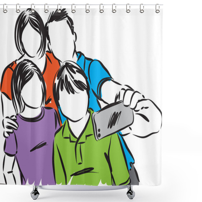 Personality  Happy Family Taking Picture Vector Illustration Shower Curtains