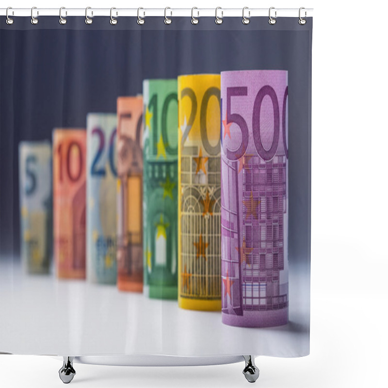 Personality  Several Hundred Euro Banknotes Stacked By Value. Euro Money Concept. Rolls Euro  Banknotes. Euro Currency. Announced Cancellation Of Five Hundred Euro Banknotes. Banknotes Stacked On Each Other In Different Positions. Toned Photo Shower Curtains