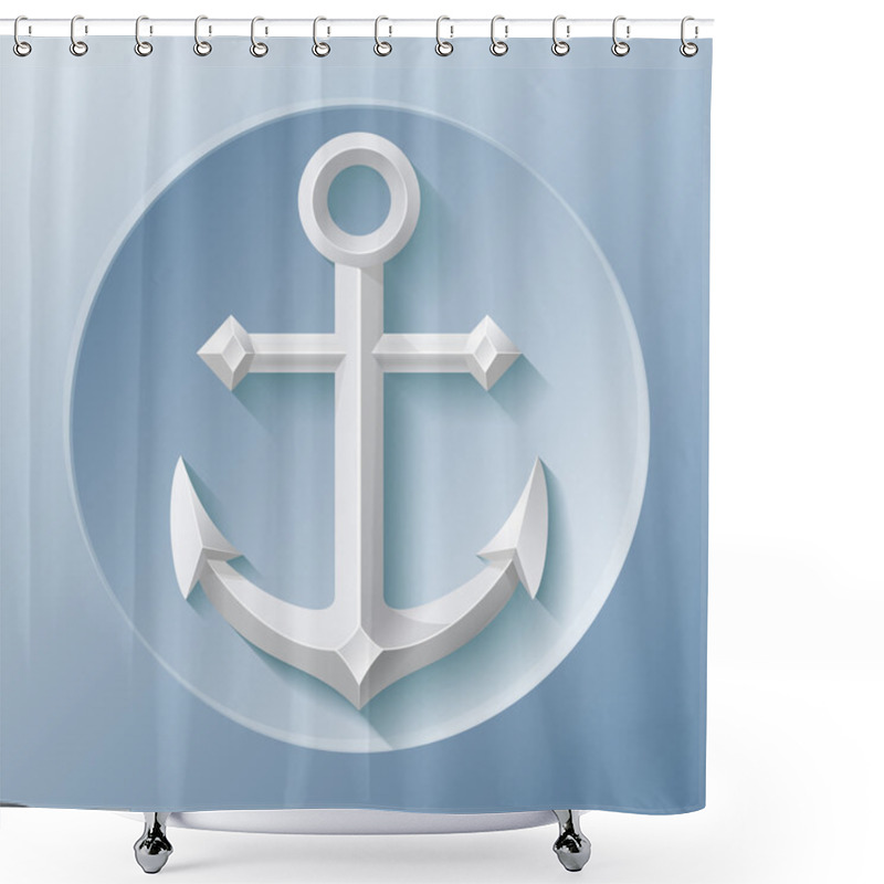 Personality  Nice Anchor Icon With Shadow On Blue Shower Curtains