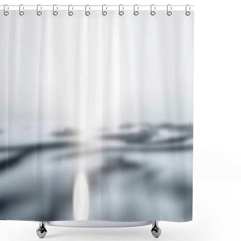 Personality  Calm Water Surface Reflecting Soft Light In A Tranquil, Hazy Atmosphere. Shower Curtains