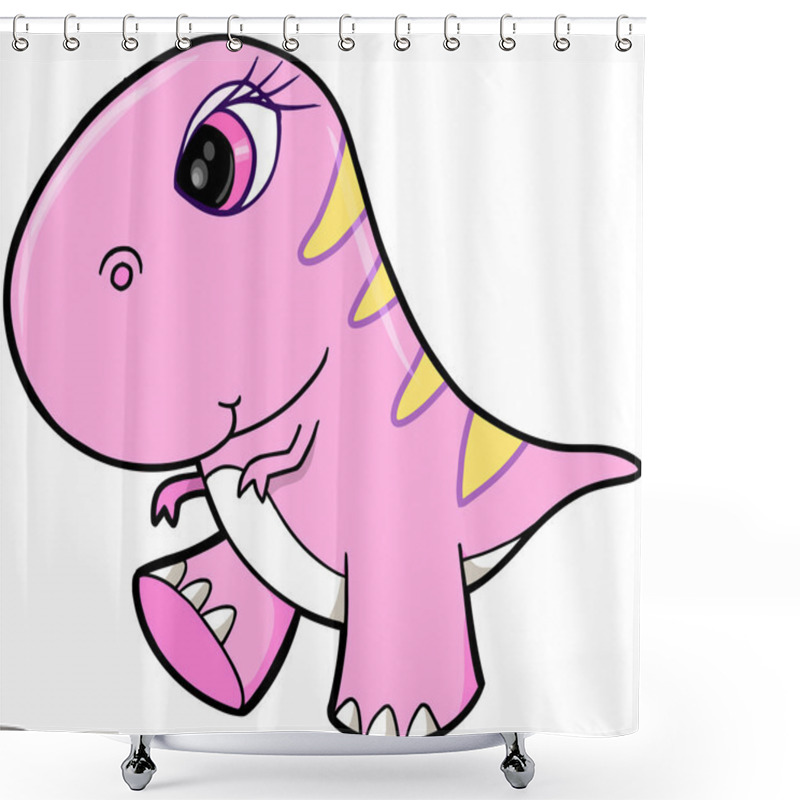 Personality  Cute Girl Pink Dinosaur Animal Vector Illustration Art Shower Curtains