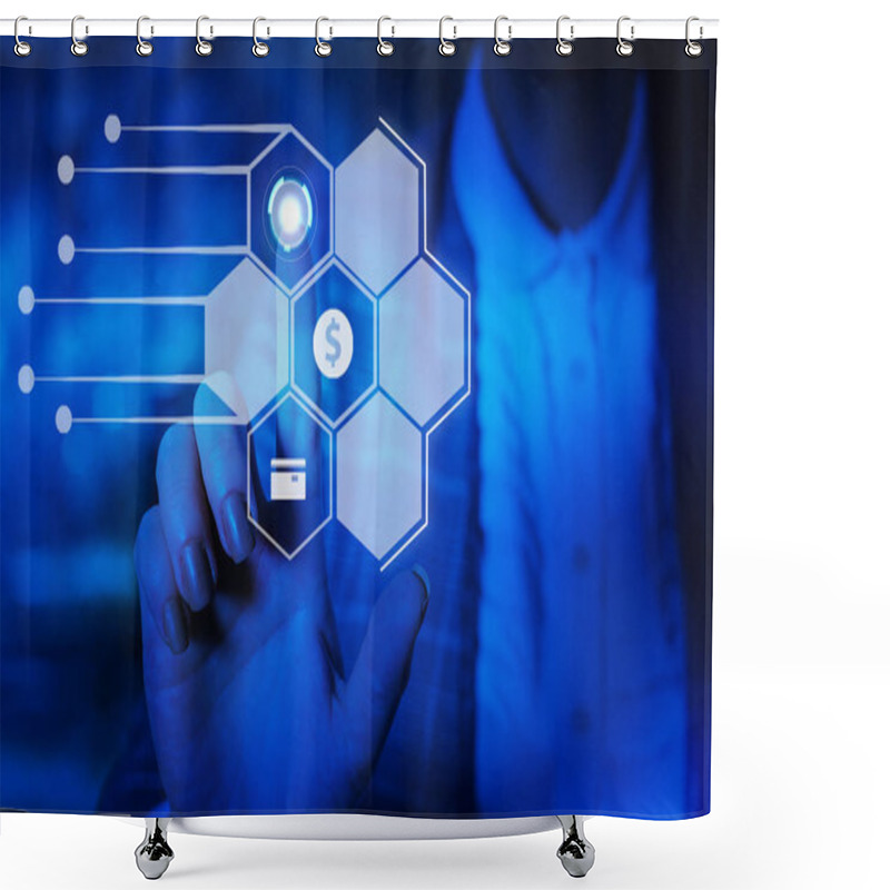 Personality  Female Human Presenting A Presentation Using The Latest Sophisticated Devices. Woman Wear Formal Working Suit Introducing How Smart Gadget Works. Photo Of Modern Life. Shower Curtains