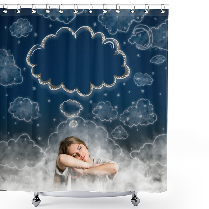 Personality  Woman Dreaming With Cloud Over Her Head  Shower Curtains