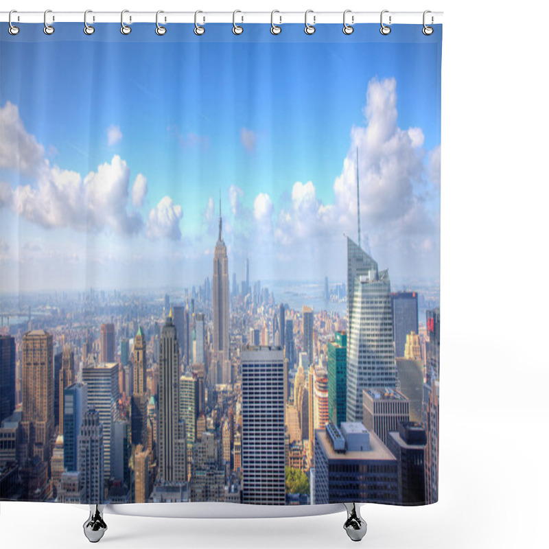 Personality  Manhattan Skyline With A Cloudy Sky Shower Curtains