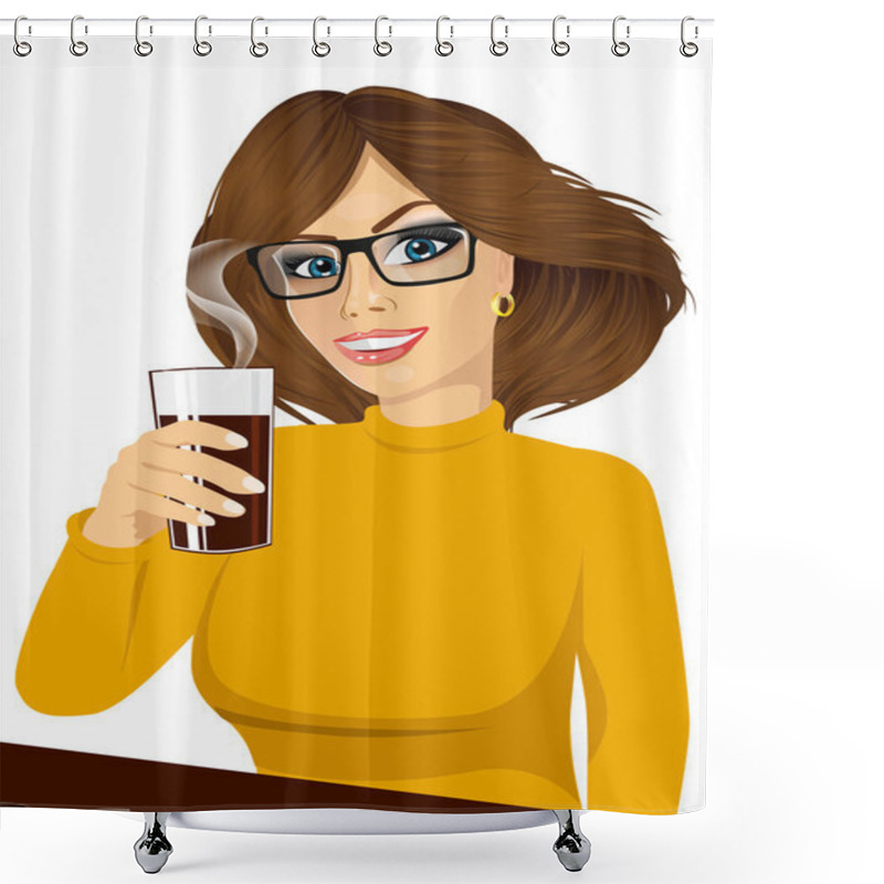 Personality  Young Girl Holding Drink Glass Shower Curtains