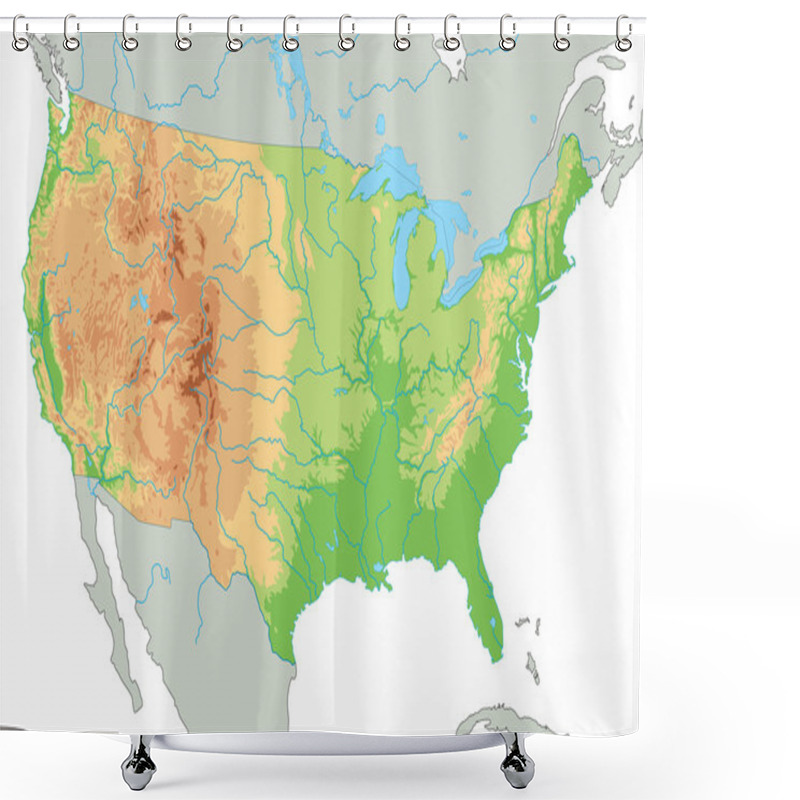 Personality  United States Of America Physical Map. Shower Curtains