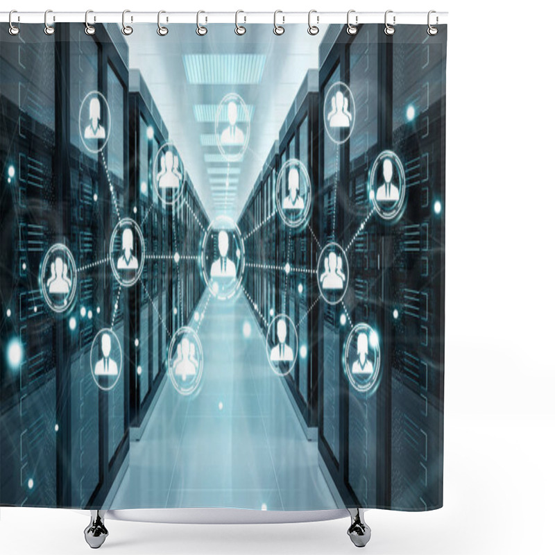 Personality  Social Network Over Server Room Data Center 3D Rendering Shower Curtains