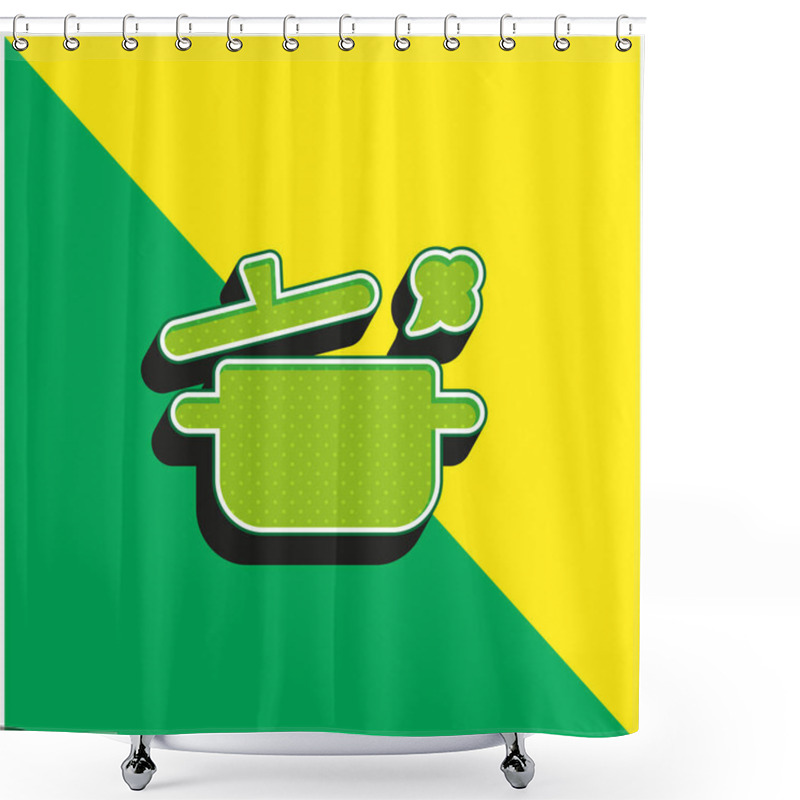 Personality  Boling Pot Green And Yellow Modern 3d Vector Icon Logo Shower Curtains