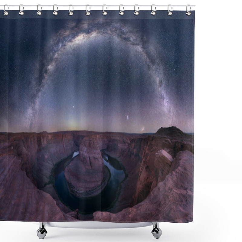 Personality  Horseshoe Bend Panoramic View With Fineart Milky Way Shower Curtains