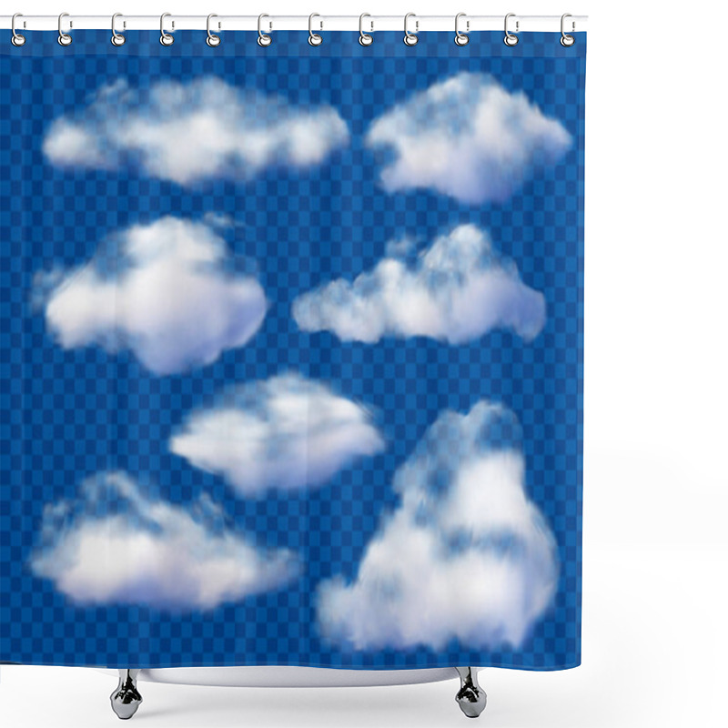 Personality  Realistic Clouds. Cloudy Sky, Fluffy Cloud And White Vapor Clouds Isolated 3D Vector Illustration Set Shower Curtains