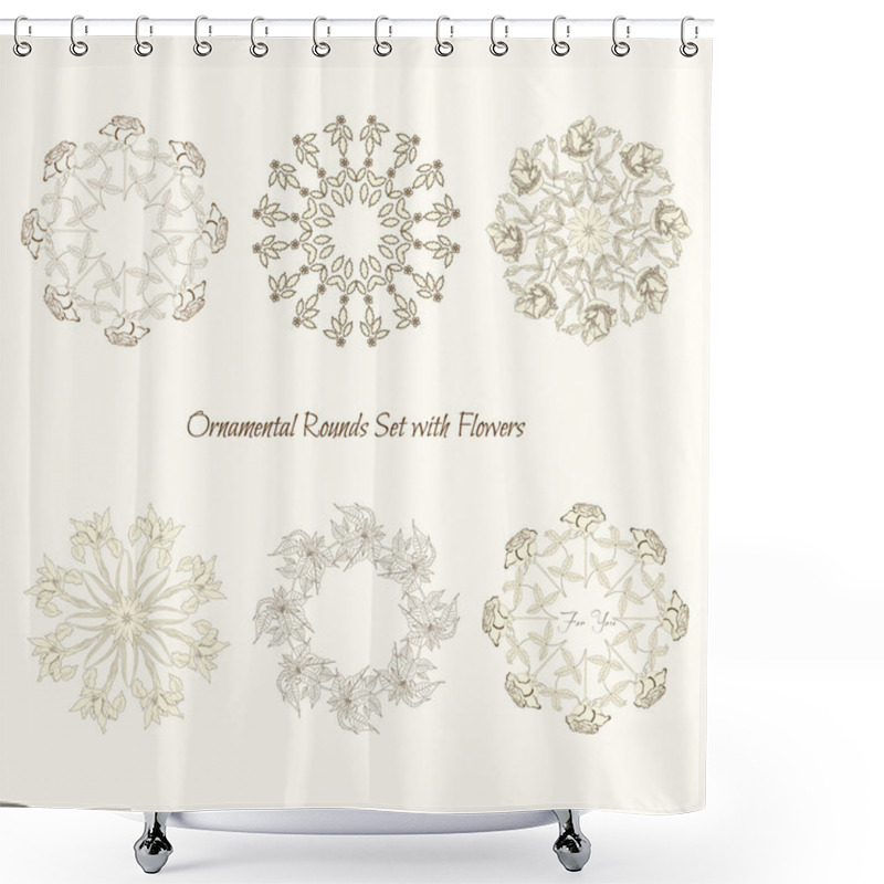 Personality  Set Ornamental Round With Flowers Shower Curtains