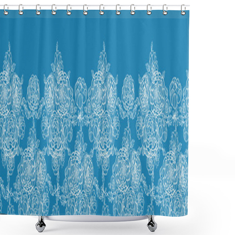 Personality  Blue Lace Flowers Horizontal Seamless Pattern Background Border Shower Curtains