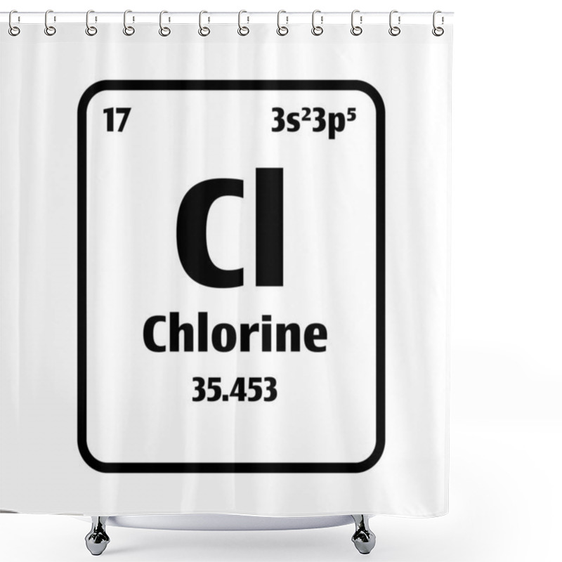 Personality  Chlorine (Cl) Button On Black And White Background On The Periodic Table Of Elements With Atomic Number Or A Chemistry Science Concept Or Experiment. Shower Curtains