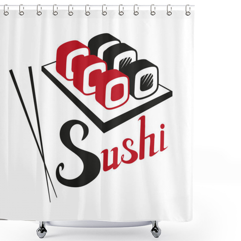 Personality  Sushi Logo. Realistic Sushi Illustration. Dish Of Traditional Japanese Cuisine. Vector Graphics To Design. Shower Curtains