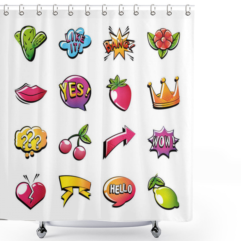 Personality  Set Of Pop Art Style Icons On White Background Shower Curtains