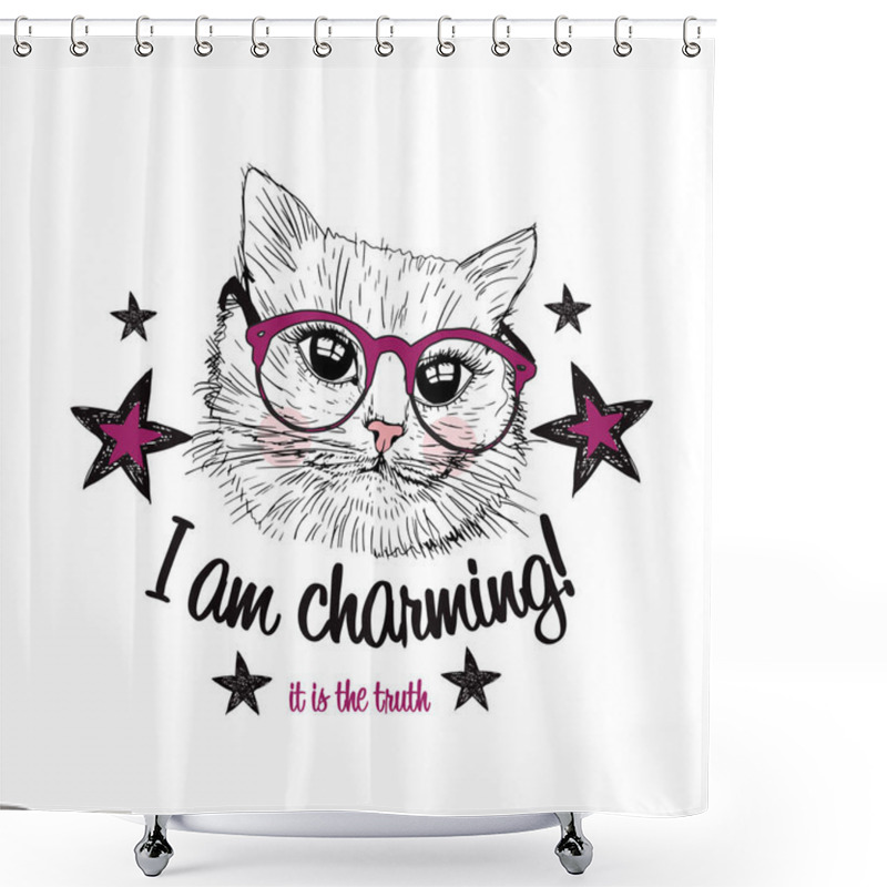 Personality  Cute Cat Wearing Glasses Shower Curtains