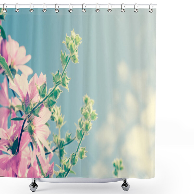 Personality  Beautiful Pink Hollyhock Flowers In The Garden Shower Curtains