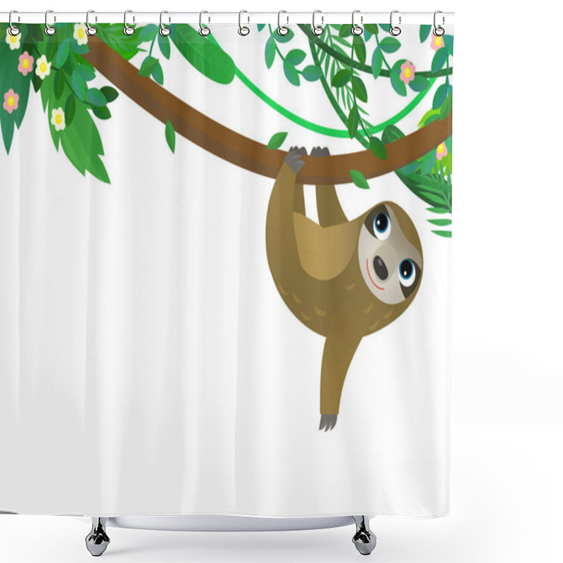 Personality  Cartoon Scene With Jungle And Animals Being Together As Frame Illustration For Kids Shower Curtains