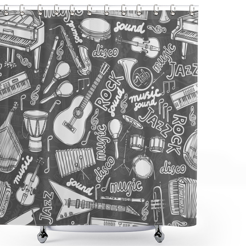 Personality  Musical Instruments Sketch Seamless Pattern Shower Curtains