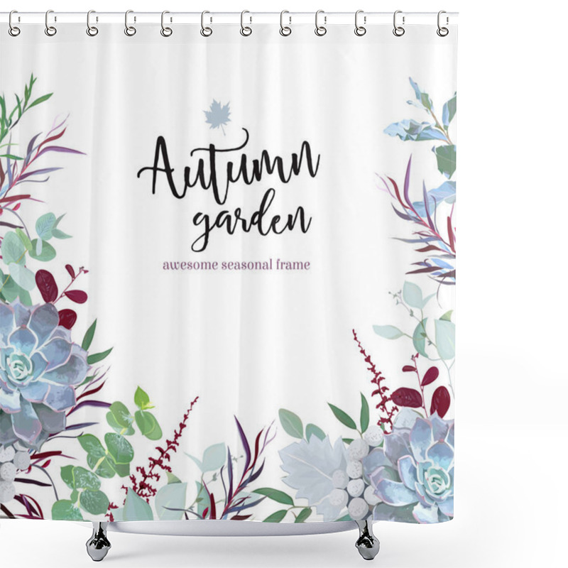 Personality  Autumn Plants Vector Design Frame Arranged From Eucalyptus, Agon Shower Curtains