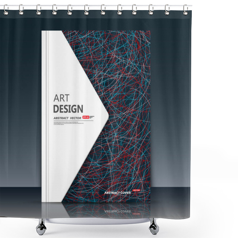 Personality  Abstract Composition. Blue, Red Curve Lines Font Texture. White Triangle Section Trademark. Black A4 Brochure Title Sheet. Creative Figure Logo Icon. Commercial Offer Banner Form. Ad Flyer Fiber Shower Curtains