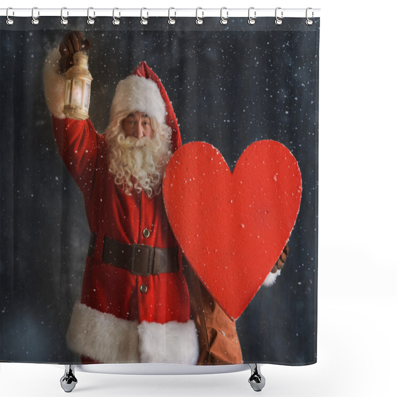 Personality  Santa Claus Holding Heart Shower Curtains