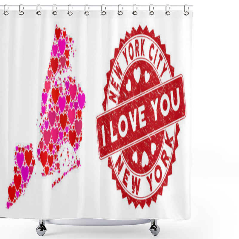 Personality  Valentine Heart Collage New York City Map With Grunge Seal Shower Curtains