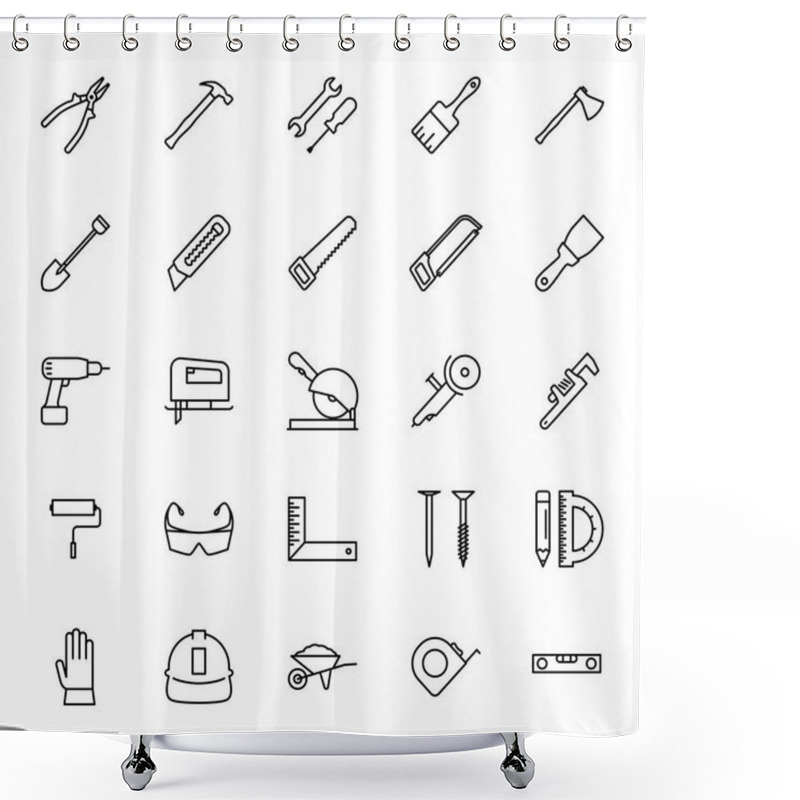 Personality  Construction Tools Icons Set On White Background Shower Curtains