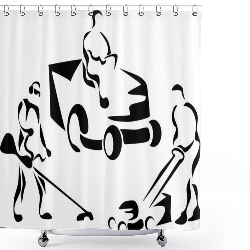 Personality  Cutting Grass Icons Shower Curtains